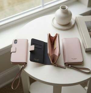 Kate Spade iPhone X / XS Wallet Case Zip Wristlet Blush Pink.